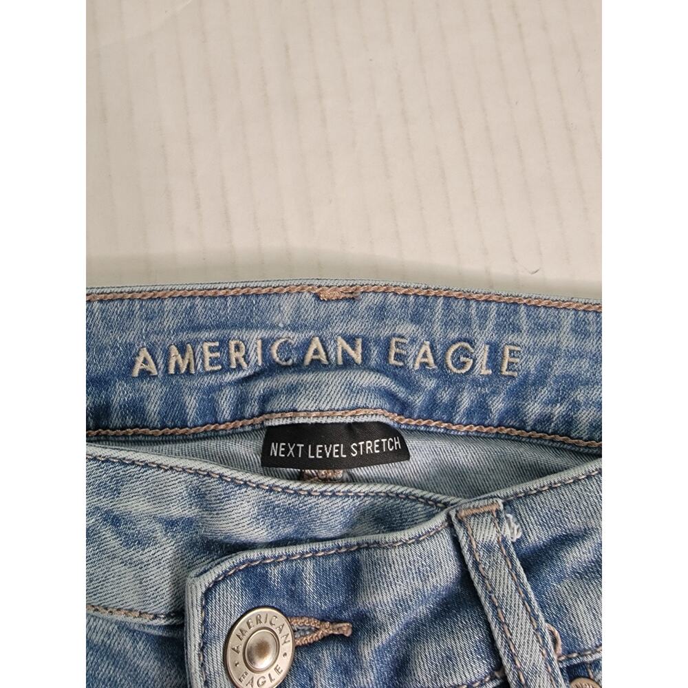AMERICAN EAGLE Flare Jeans SZ 6 Super High Rise Distressed Cross Waist Y2K 90s - Picture 7 of 11